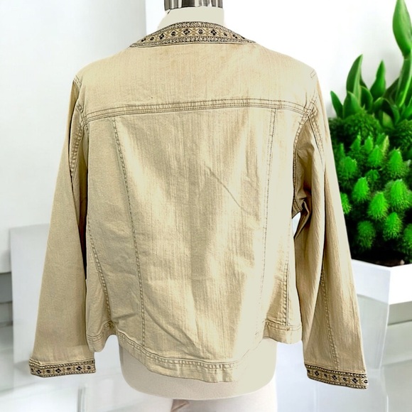 New Avenue AV/X Khaki Denim Embellished Jewel Trim Jacket - Picture 7 of 16